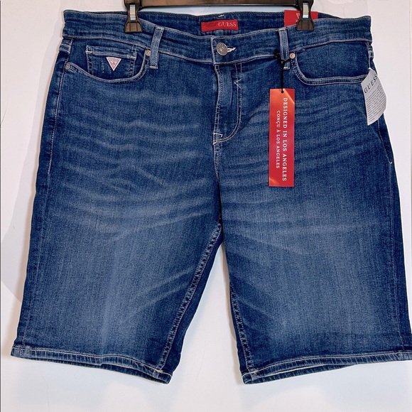 GUESS Slim-Fit Cotton Stretch Denim Blue Jean Shorts 36 waist NWT - Picture 2 of 9